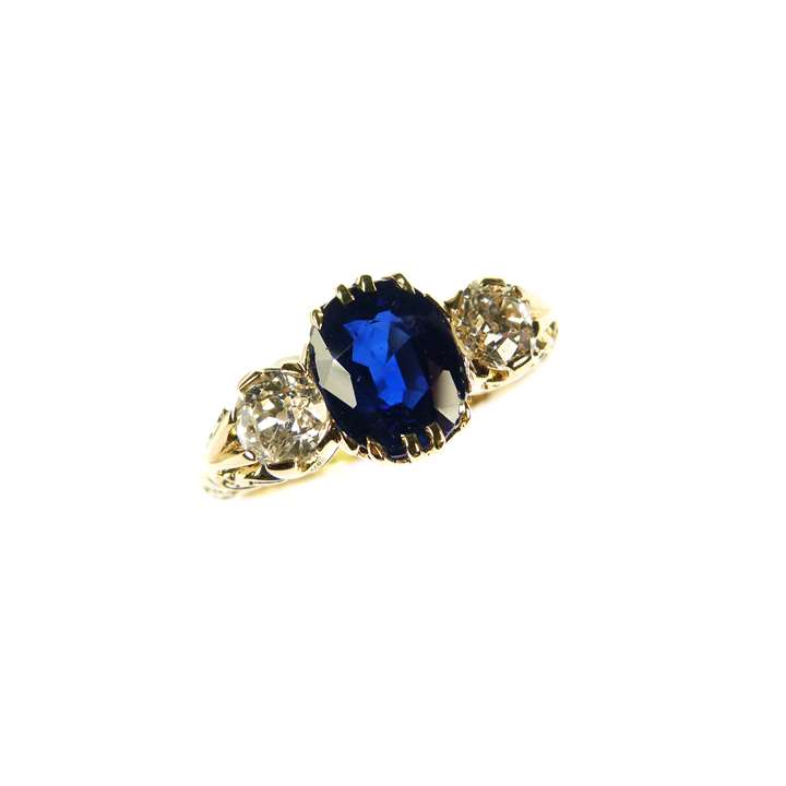 Antique sapphire and diamond three stone ring